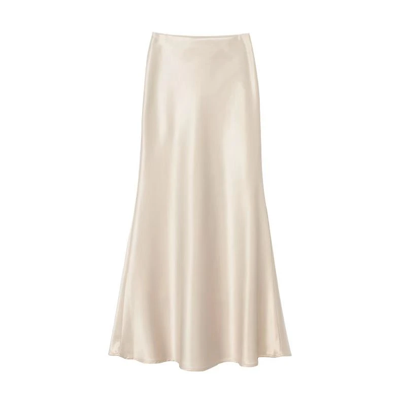 南油【半裙】高腰醋酸缎面A字半裙斜裁橡筋腰显瘦百搭包臀半身裙