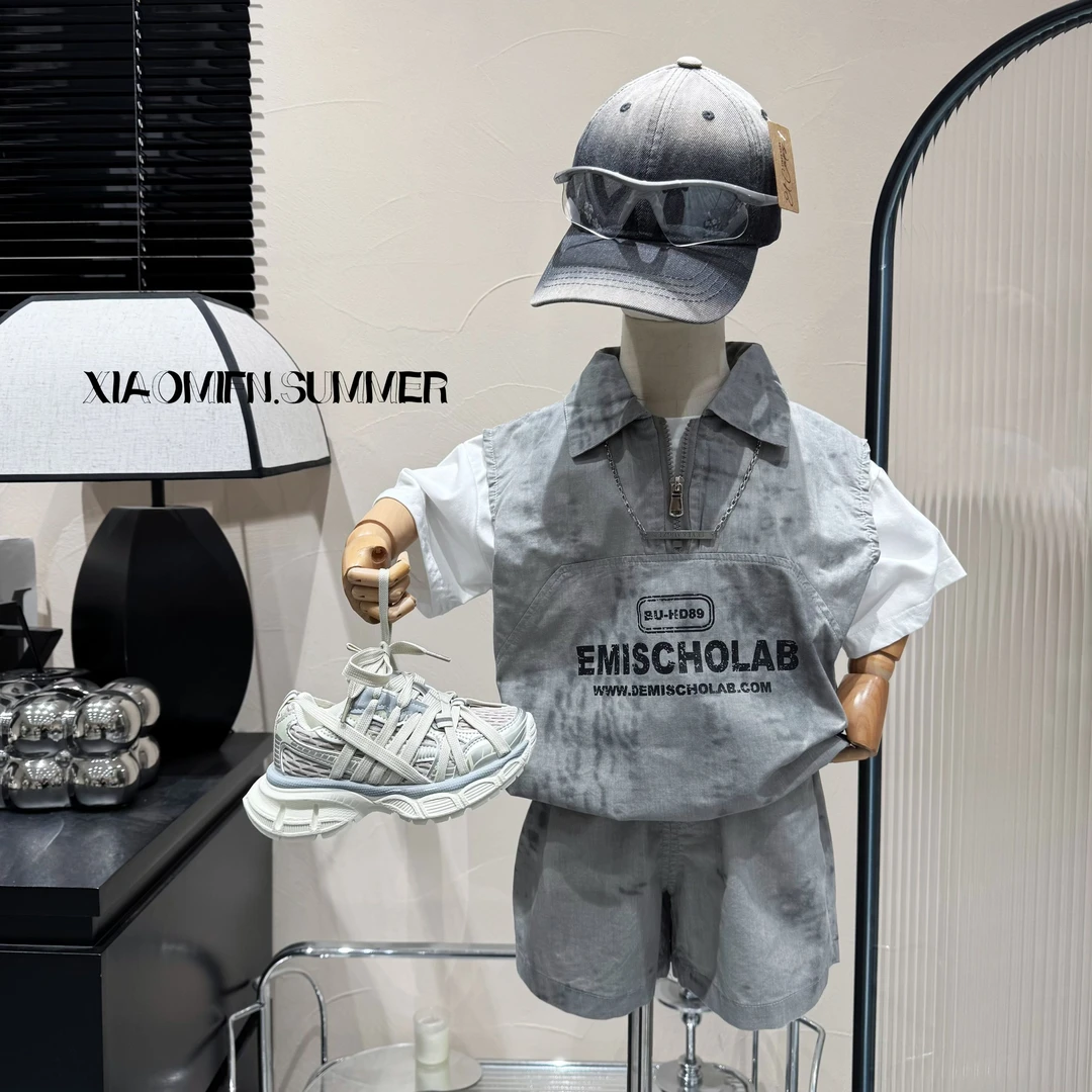 现货〃2025夏款套装T恤衬衫短袖短裤韩版男童新款洋气潮儿童25650