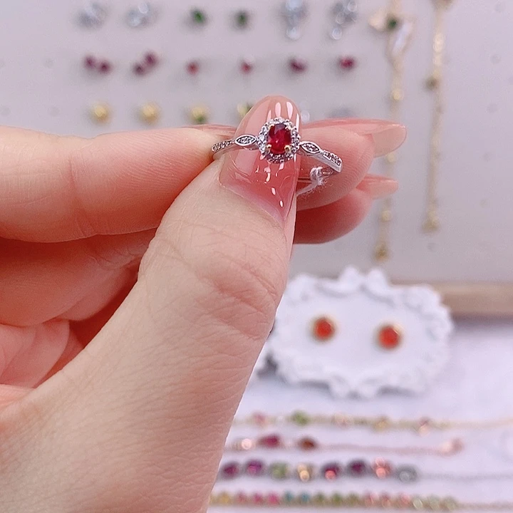 蓝宝石戒指银S925镀金镶嵌