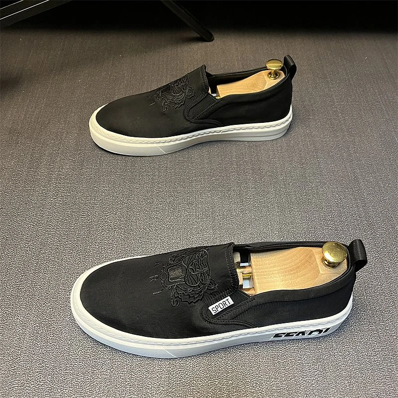 HARLEY SASI/哈雷萨斯夏季透气低帮一脚蹬帆布鞋男休闲运动鞋黑色