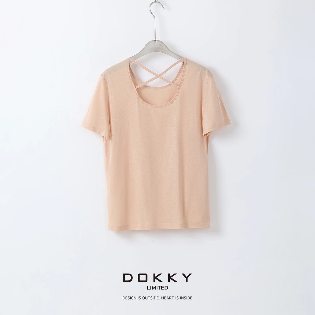 Dokky「背影美学.紫标」定纺棉麻桑蚕丝.交叉后领T恤LA0527