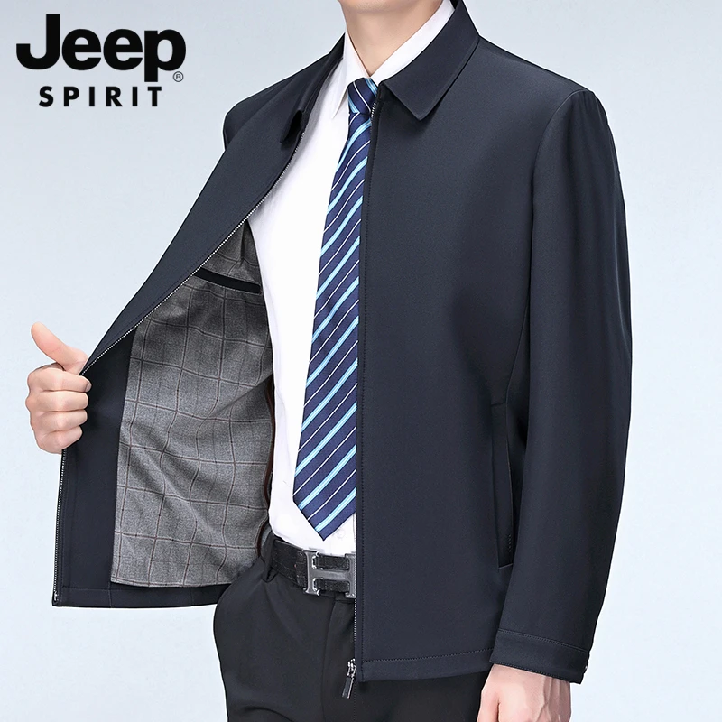 JEEP SPIRIT中年男士夹克春季新款爸爸装中老年翻领商务休闲外套