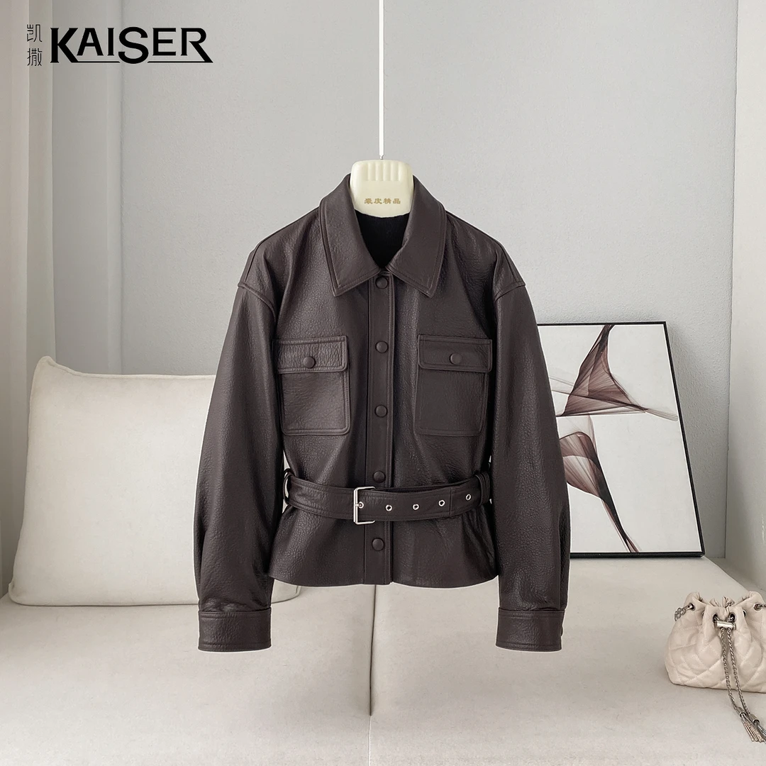 KAISER/凯撒5P2140春季新款机车风时尚潮流酷帅短款皮衣外套