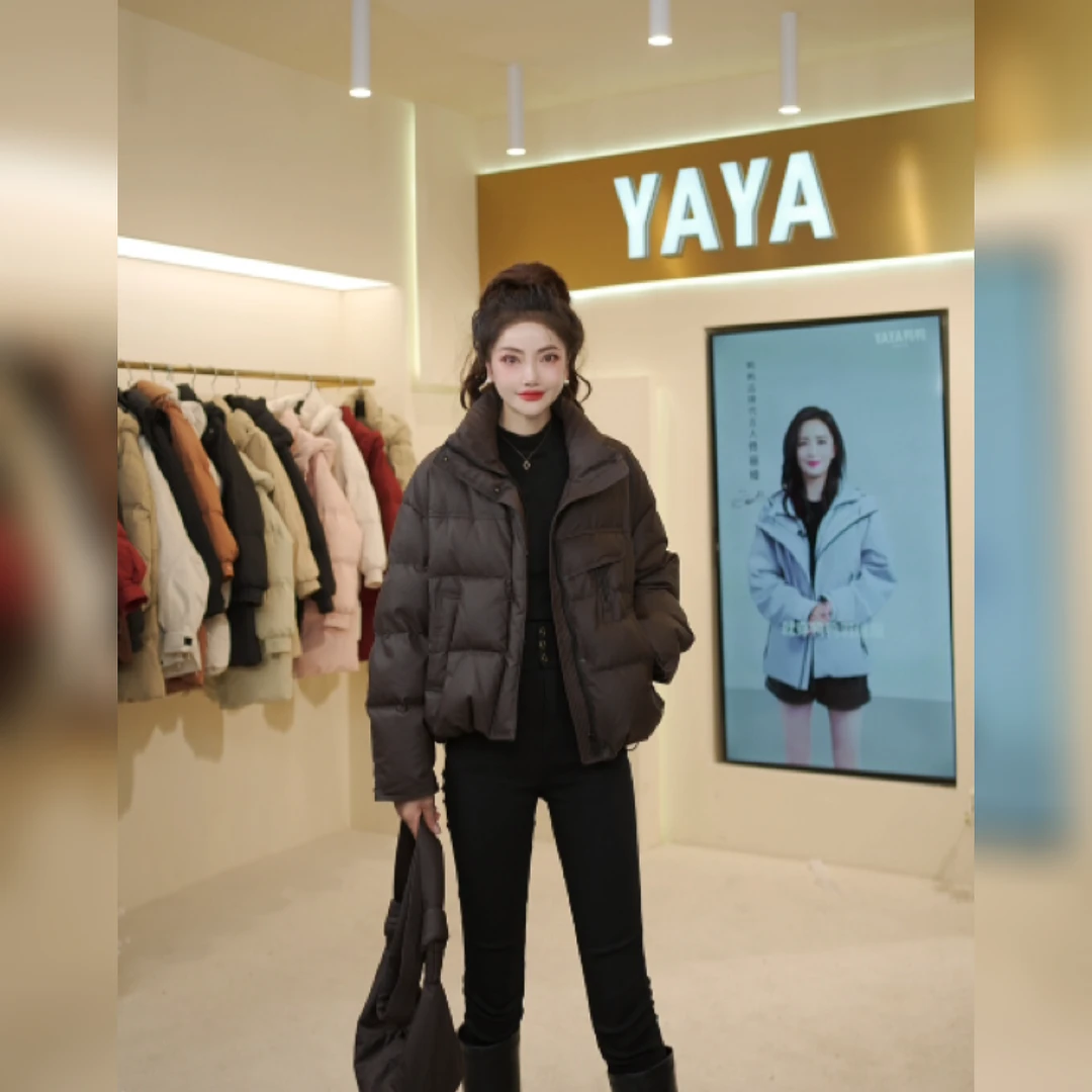 YAYA/鸭鸭短款显瘦皮衣羽绒服时尚休闲百搭女士韩版YE5B603865L
