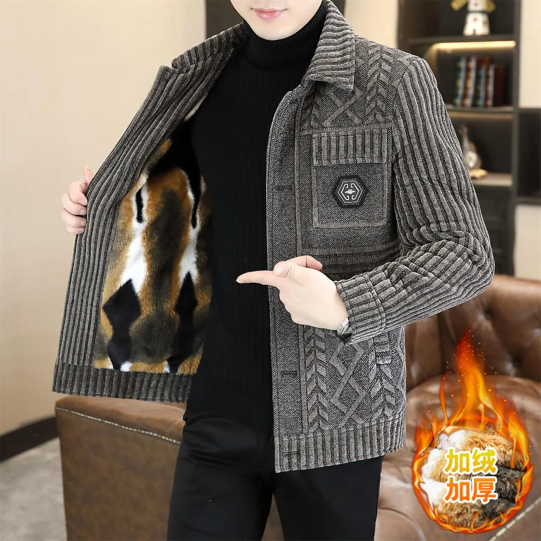 潮牌高档男装秋冬季新款痞帅爆款夹克外套男士保暖潮流翻领上衣男