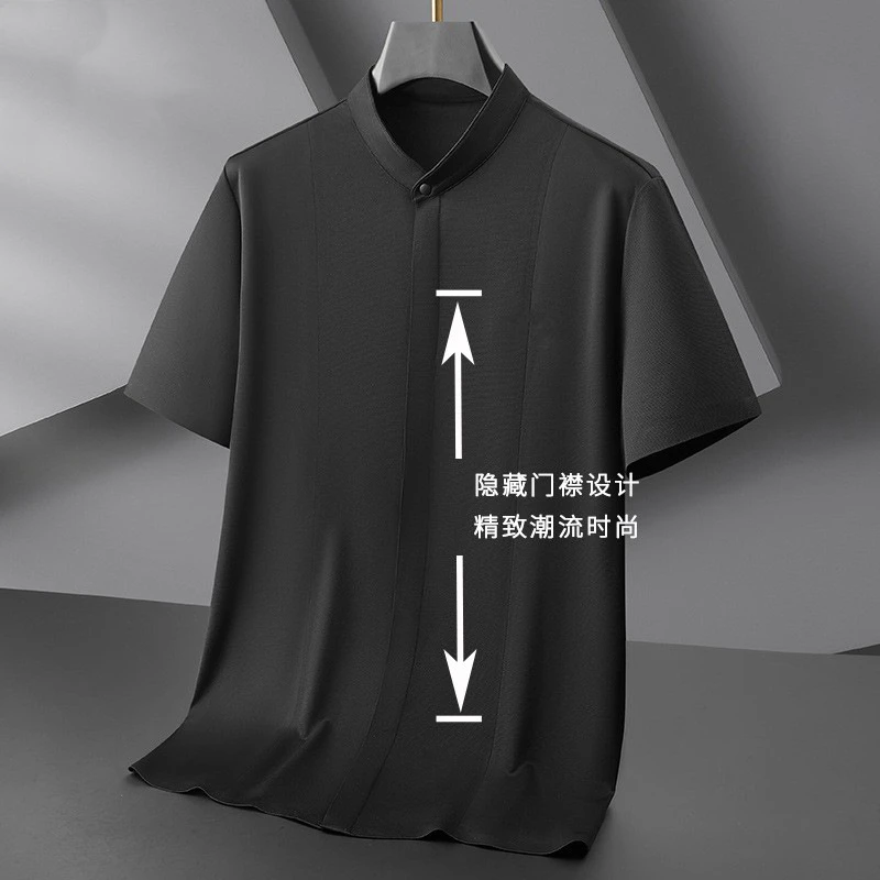 老爷车胖佬2025风小立领短袖衬衣男加大码夏季薄款肥佬休闲