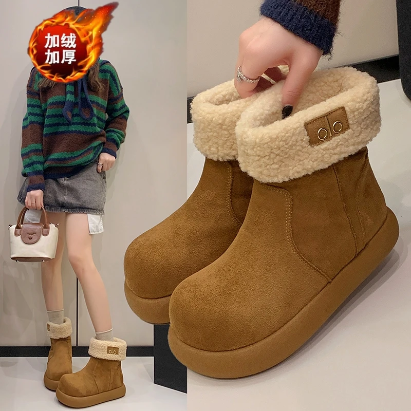 卷毛大土豆雪地靴女2025冬季新款保暖棉靴百搭皮毛一体加绒短靴女