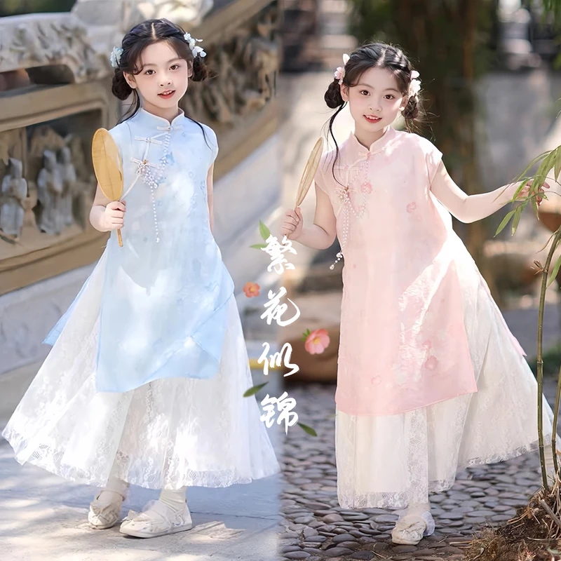 女童旗袍连衣裙夏季2025新款儿童新中式国风改良旗袍裙古风公主裙