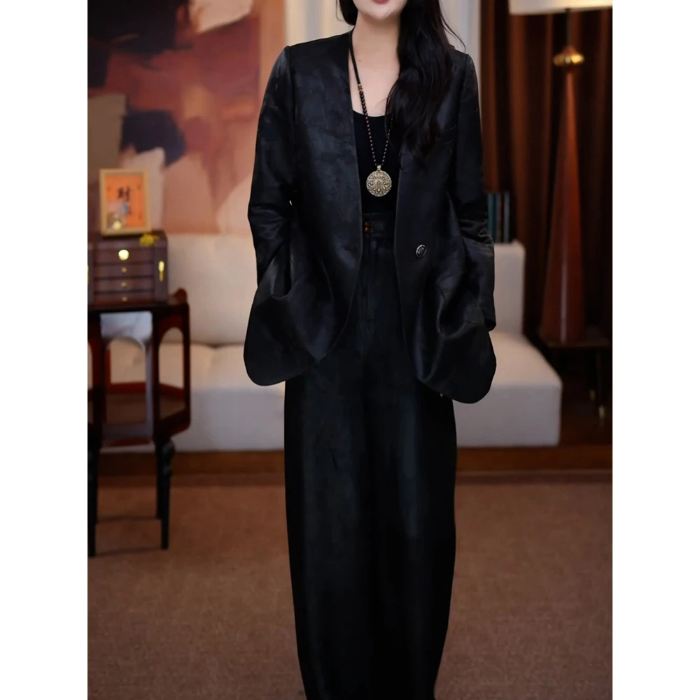 时尚轻奢贵夫人裤套装女2025秋季新款中式国风长袖西装外套+裤子