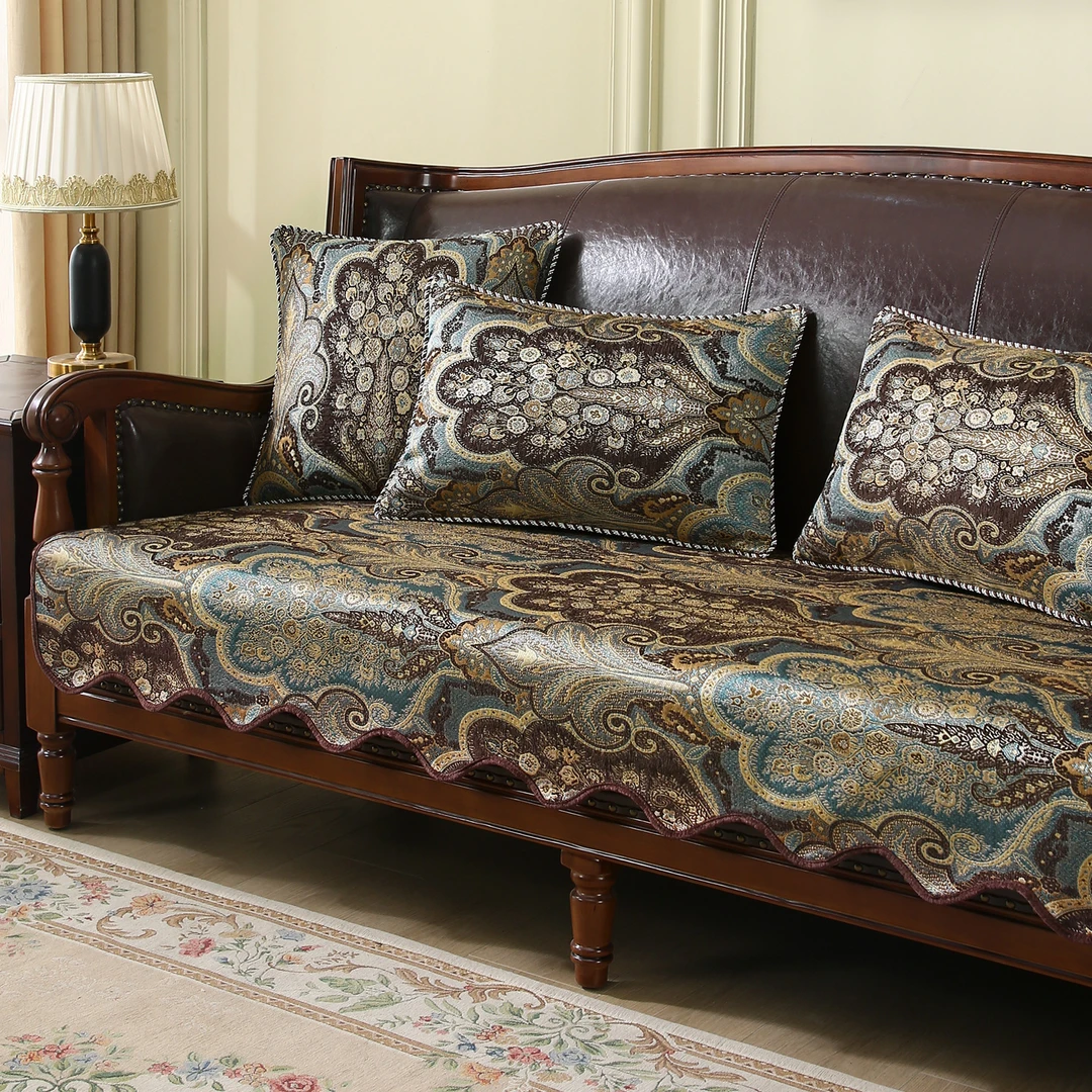 25年新款123皮沙发复古百搭沙发套罩美式加厚欧式防滑沙发坐垫子