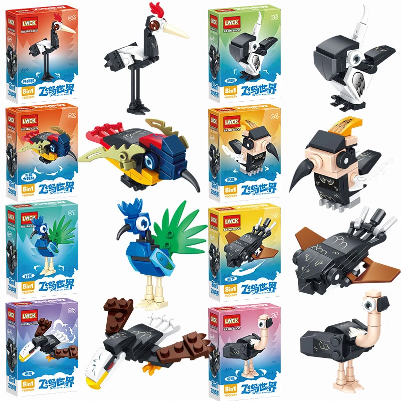 新款益智拼装动物模型猫头鹰飞鸟老鹰燕子儿童玩具礼物聪明玩