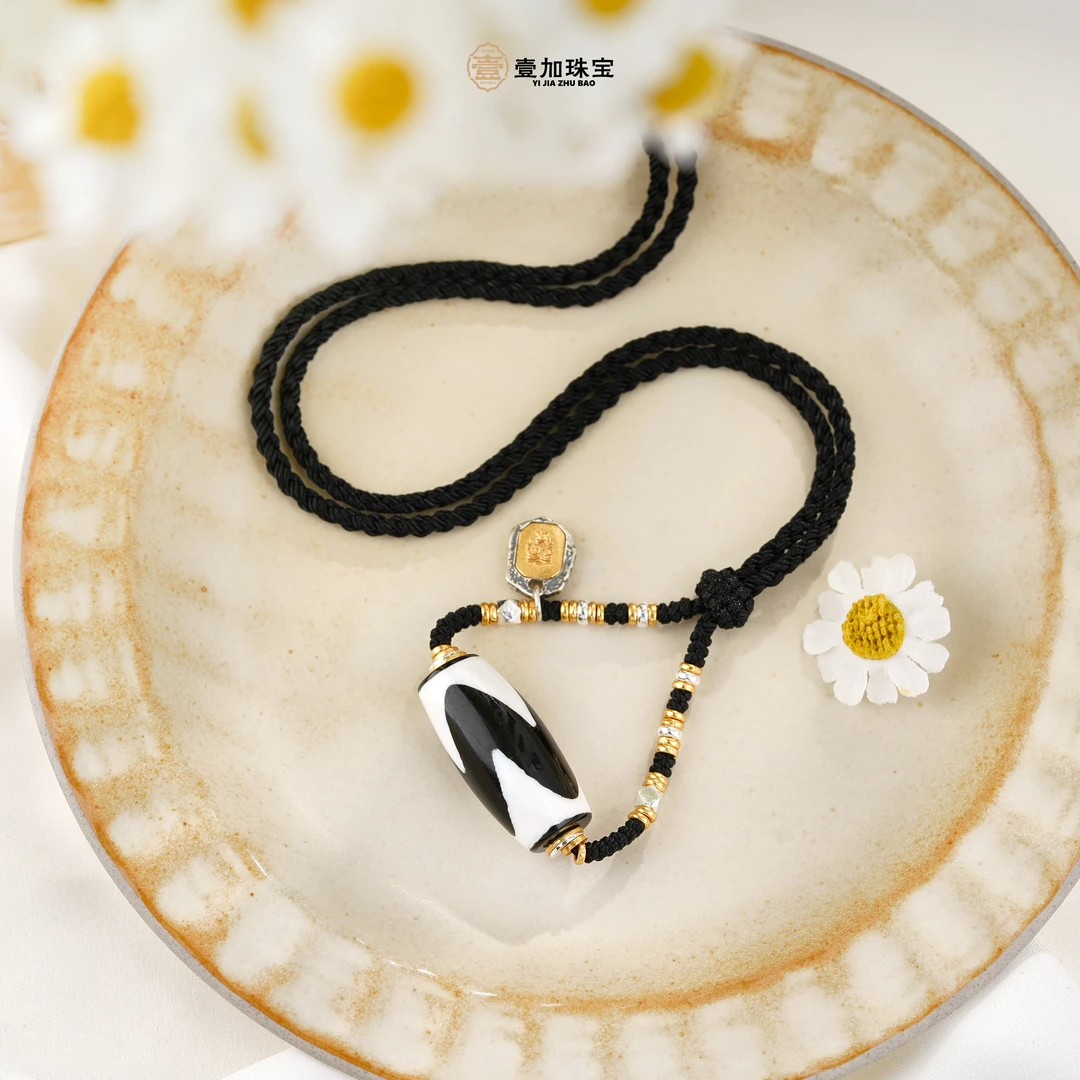 壹加师姐|手工设计小卢黑白横版牙牙玛瑙项链多样性发一6918C