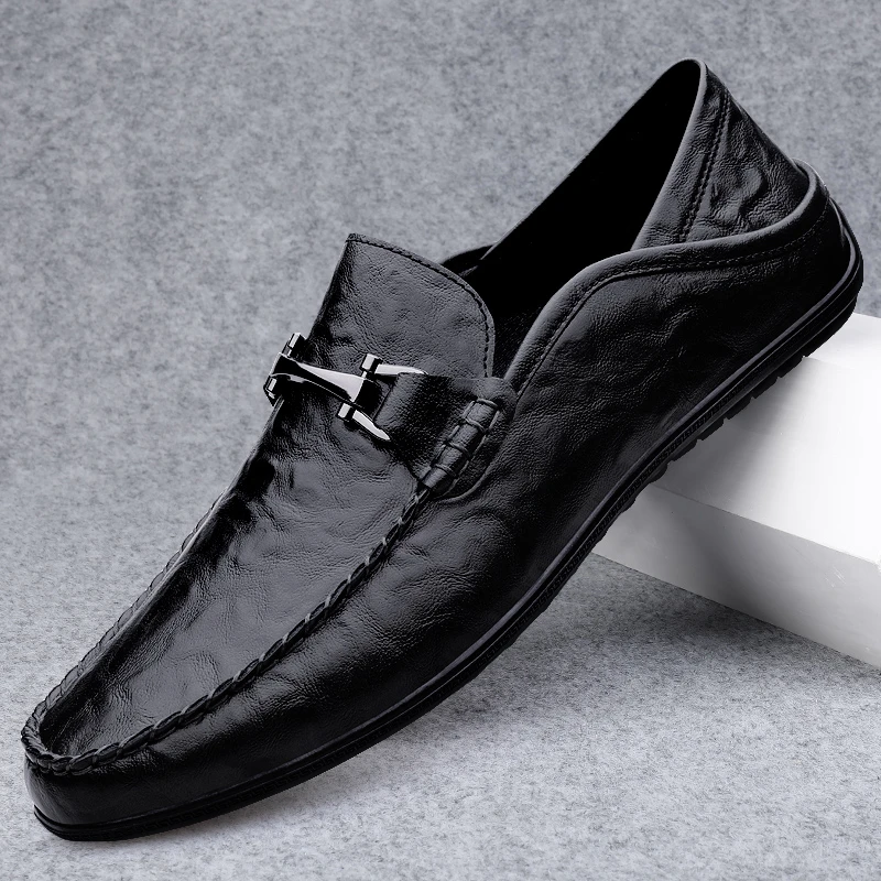 狄纳森爆款豆豆鞋夏季新款真皮手工休闲皮鞋软底透气百搭驾车潮鞋