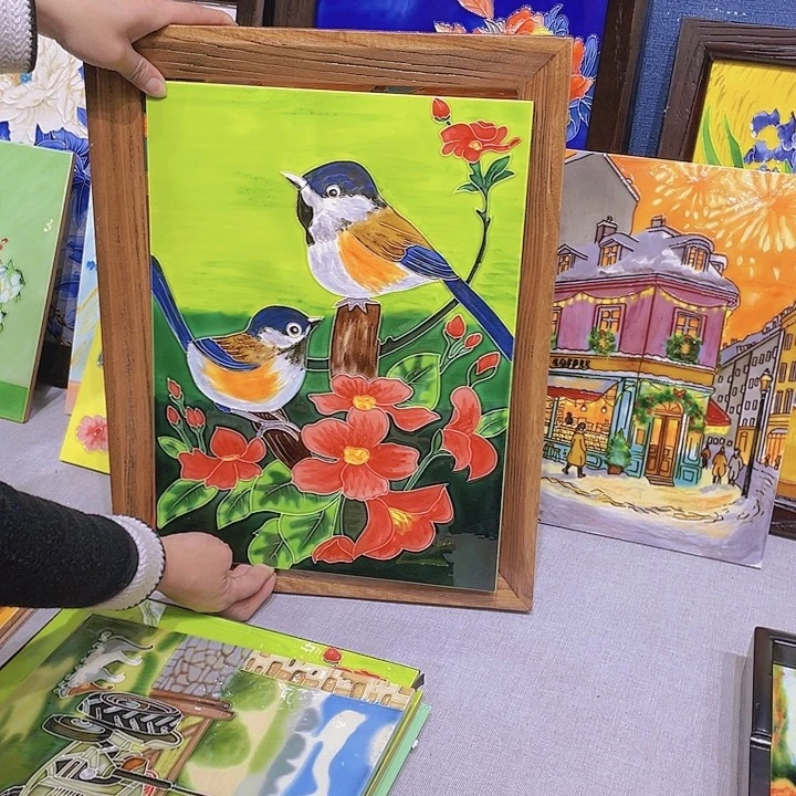 【闪购商品】瓷片飞**5木槿花小鸟带浅色框