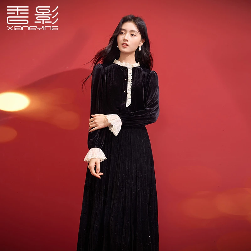 【直播专享】C851175衬衫香影欧若新中式黑色丝绒衬衫新款赫本风花