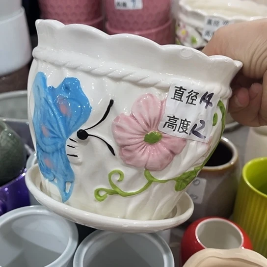 多肉绿植陶瓷花盆9.9包邮，有孔