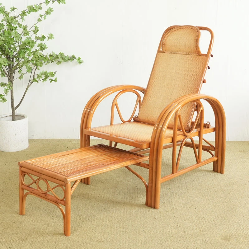 真藤椅躺椅藤编办公午睡椅懒人阳台家用靠背椅折叠椅座面棕绳透气