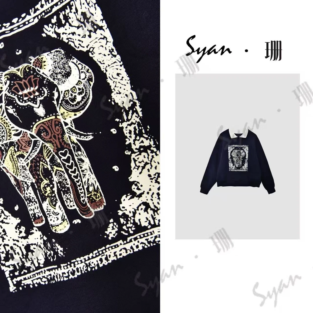 Syan【气象万千】秋季新款时尚百搭小众高级轻奢设计款印花长袖卫衣