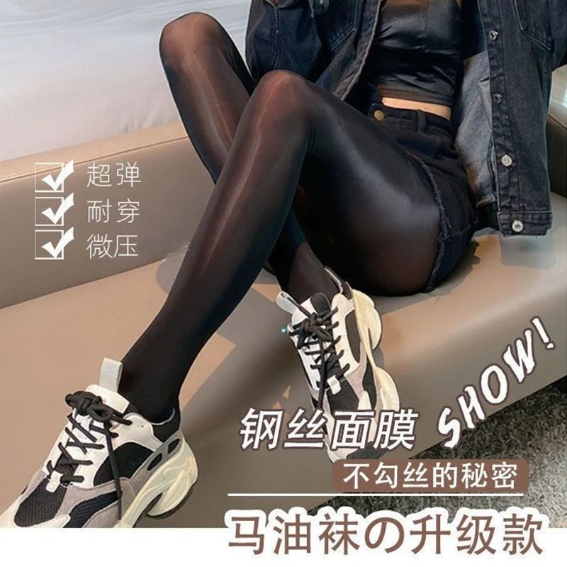 网红无缝油亮袜春夏超薄性感黑丝光腿神器连裤袜女纯欲极光打底袜