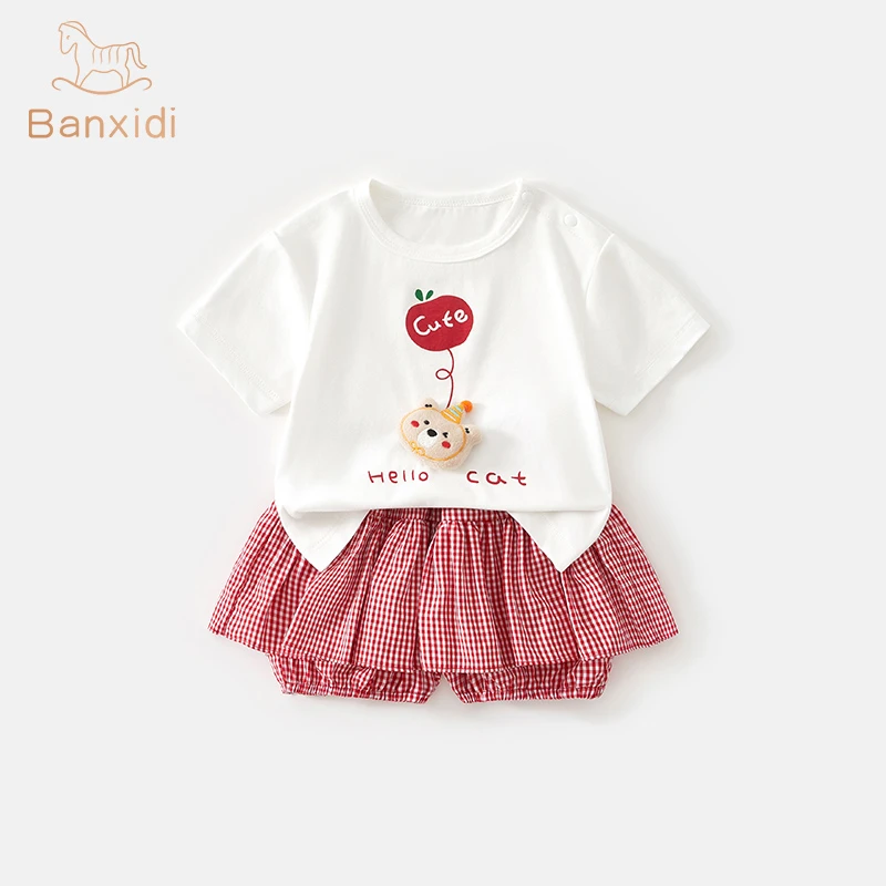 班喜迪女童套装夏新款洋气时髦儿童短袖t恤宝宝裙裤夏季婴儿衣服