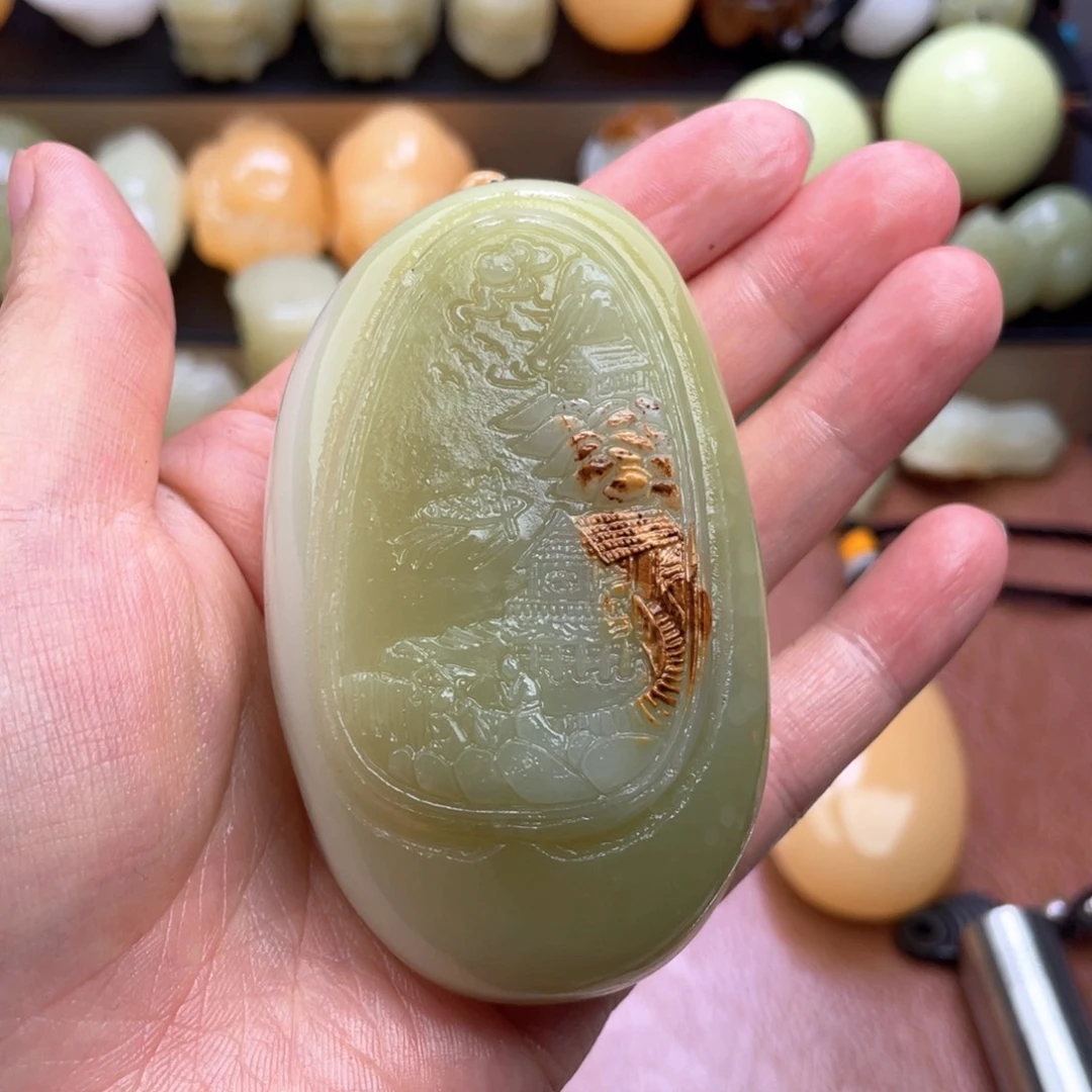 用***4石材天然古青石手把件
