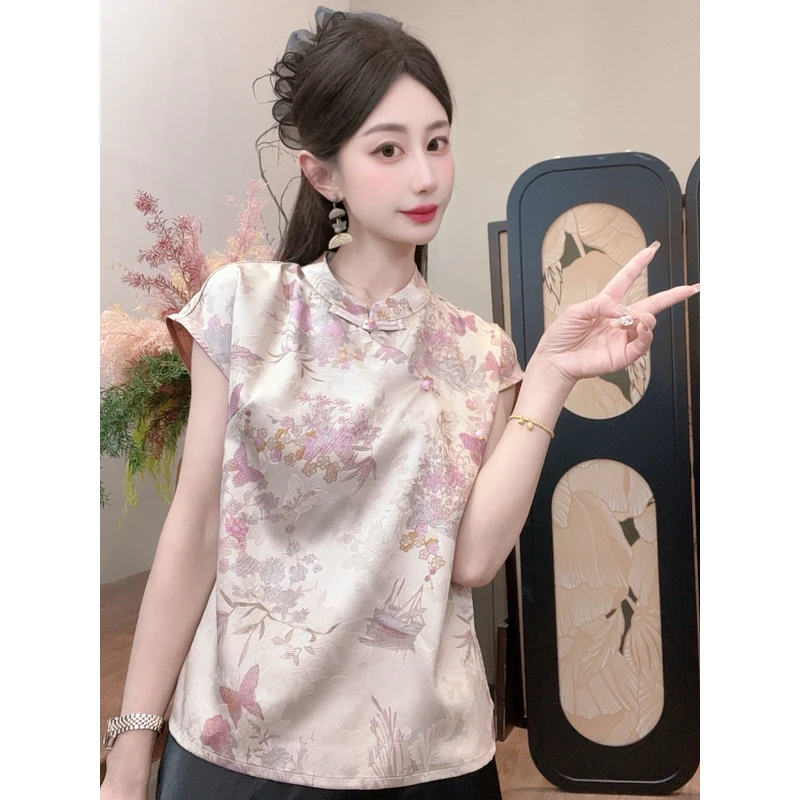 【花溪畔】2025夏季新款短袖百搭显瘦新中式短袖女日常时尚气质宽松