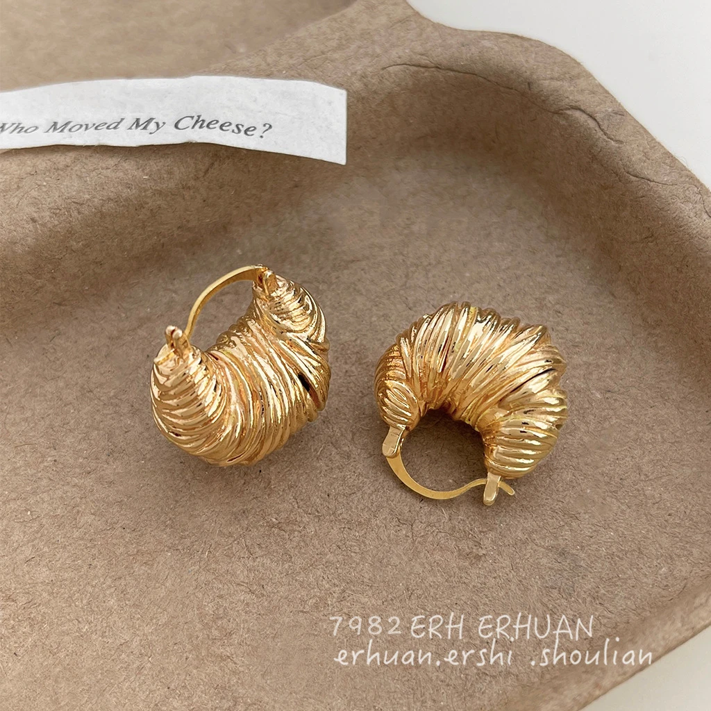 铜合金耳饰 重工编织螺纹线圈耳环女欧美轻奢小众设计高级感简约