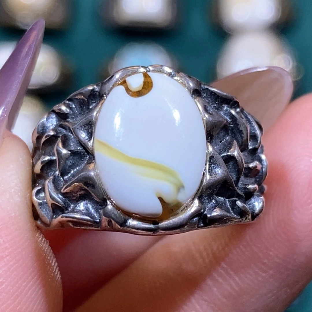 琥珀戒指银S925镶嵌戒指