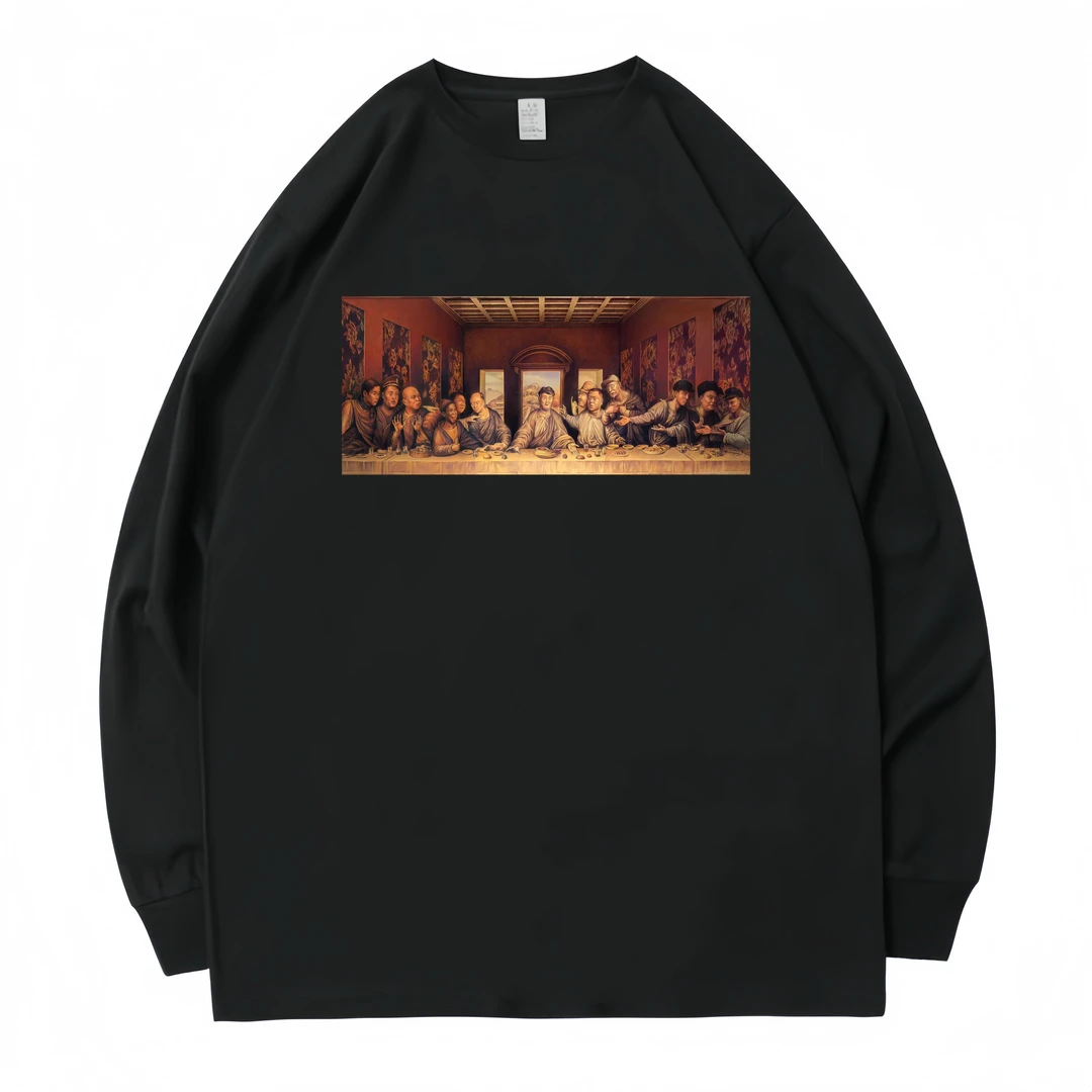 重磅纯棉长袖T恤最后的杀猪菜最后的大席男女同款秋冬休闲打底长t