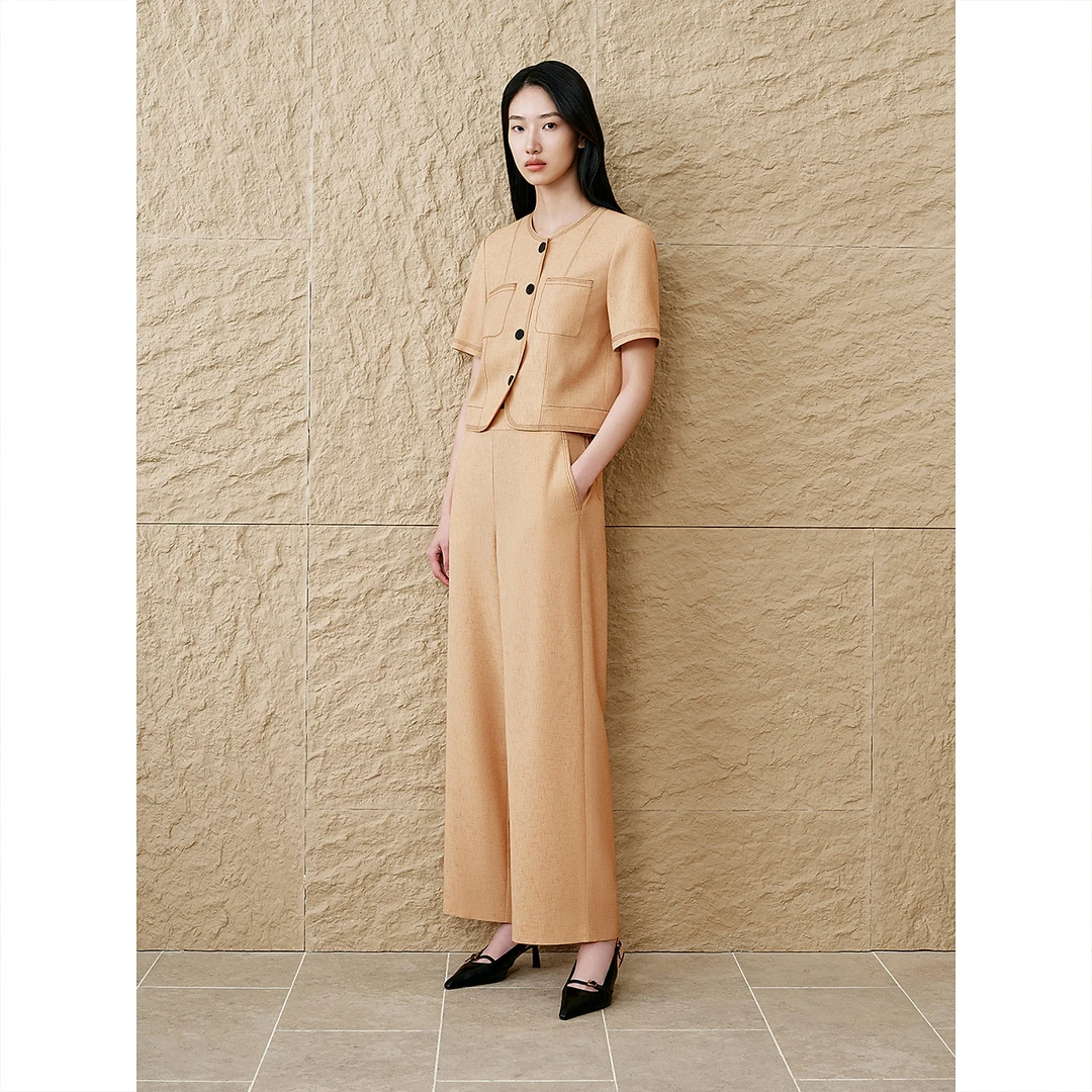 INSUN恩裳专选2025夏季新款气质小香风醋酸短袖衬衫9C65230170