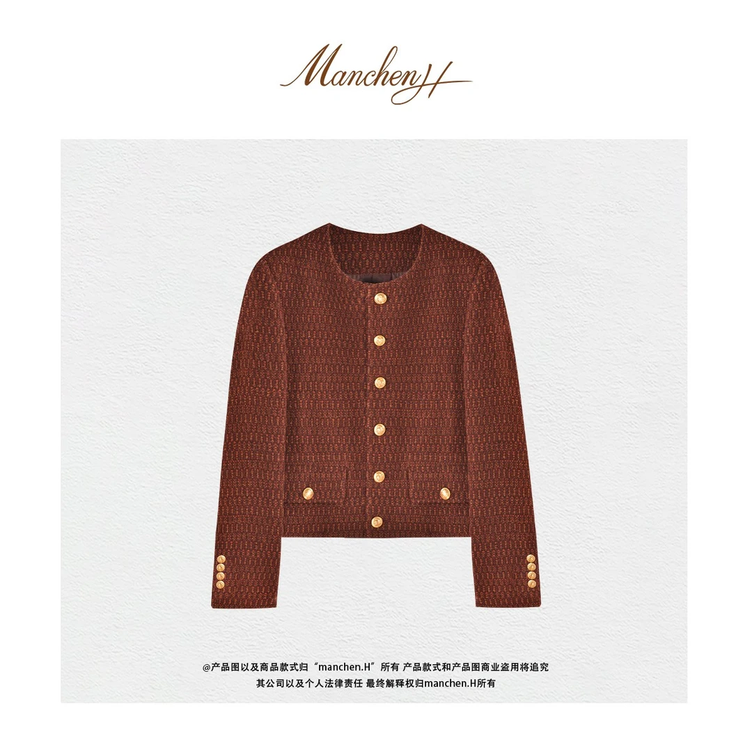 曼辰manchenh"香榭丽"进口面料羊毛定织小香风金属扣外套