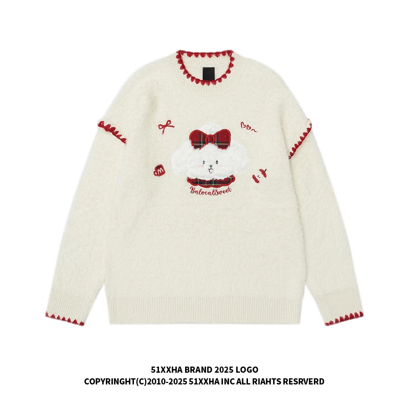 51嘻哈潮牌复古动物植绒毛衣男款冬季加厚美式慵懒感马海毛针织衫