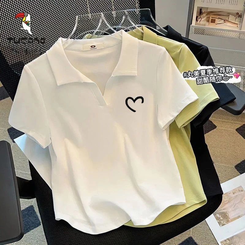 啄木鸟夏季新款翻领polo衫短袖时尚显瘦创意女t恤设计感小众百搭