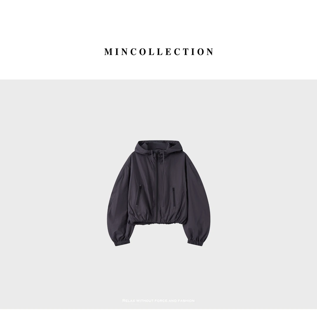 DE Mincollection弧袖夹克/兜帽抽绳羊腿袖收褶宽松休闲外套55101