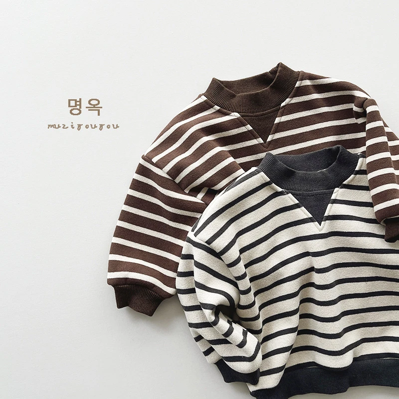巴拉巴拉男孩女孩儿童一体绒条纹卫衣2025冬季新款男女宝宝韩版休