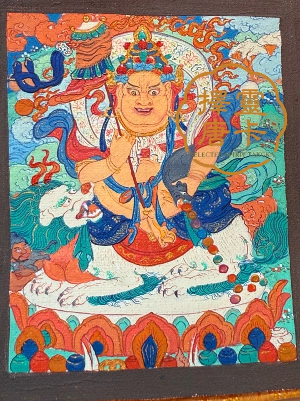 纯手绘西藏勉唐画派财宝天王随身小唐卡