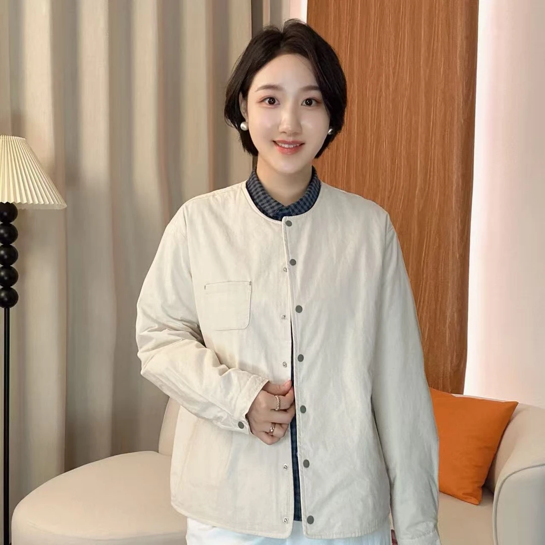 极简风落肩袖薄外套百搭高品质小众设计师宽松绗缝棉衣女  5037