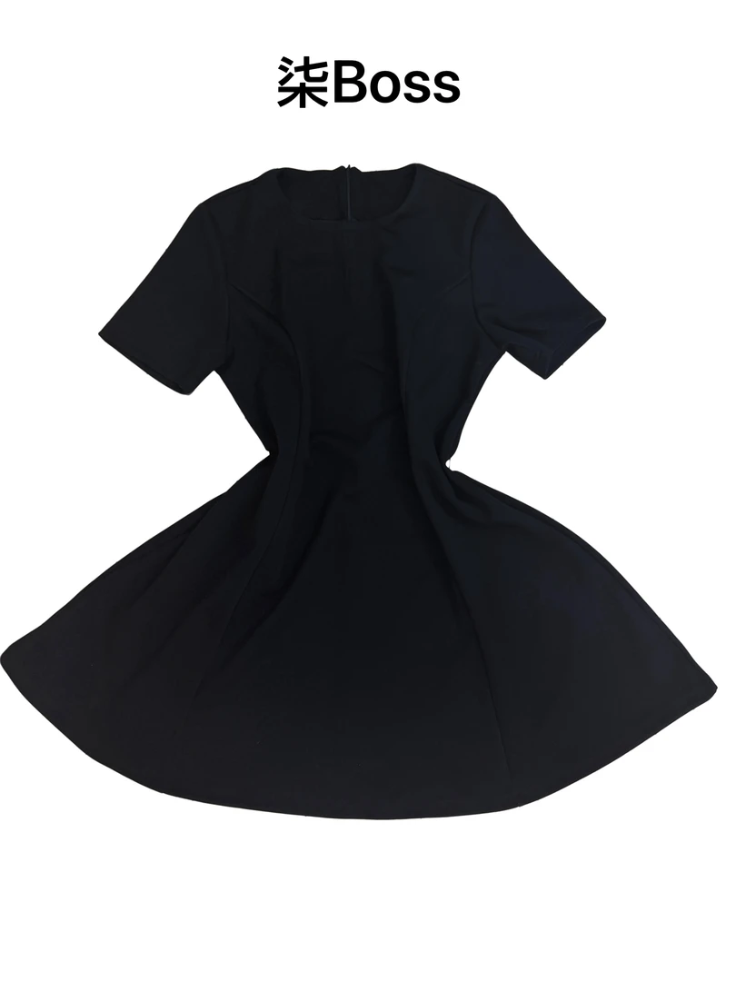 柒boss大码女装法式气质小个子显瘦短袖收腰赫本风设计感连衣裙