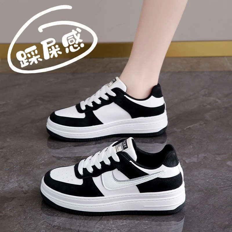 女鞋黑白熊猫鞋春夏2025年新款百搭学生小码34真皮运动板鞋女爆款