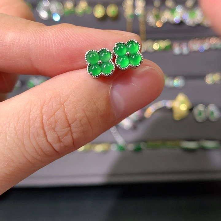 翡翠耳饰银S925镶嵌耳饰