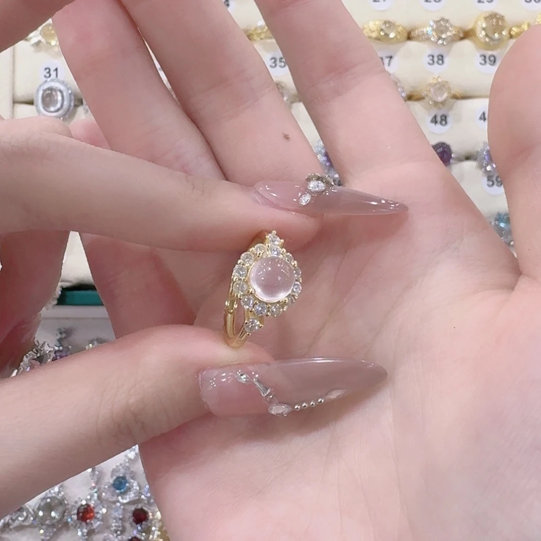 芙蓉石戒指银S925镶嵌一***鸭
