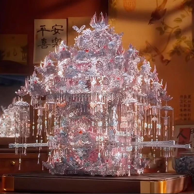 粉黛万工花轿二十二粉色凤冠立体金属拼图送闺蜜手工结婚礼物