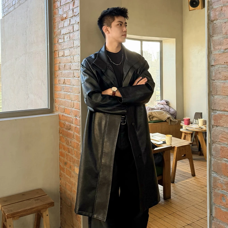 SoulSense长袖立领女风衣春秋插肩袖复古欧美风翻领修身皮衣