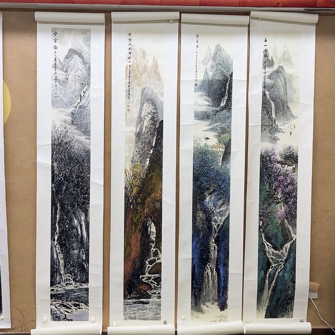 L***L国画手绘国画，精品山水，李有训，四条屏