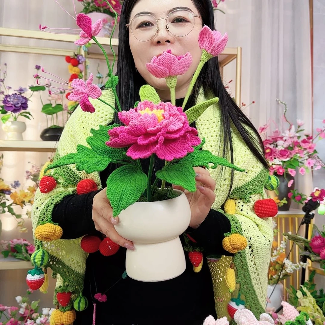 纯手工钩织手工钩织设计盆栽