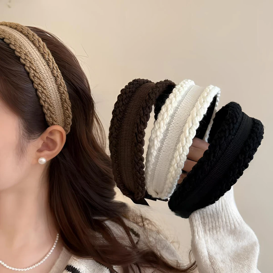 韩国复古麻花慵懒感针织发箍2025爆款洋气高级感高颅顶头箍发饰