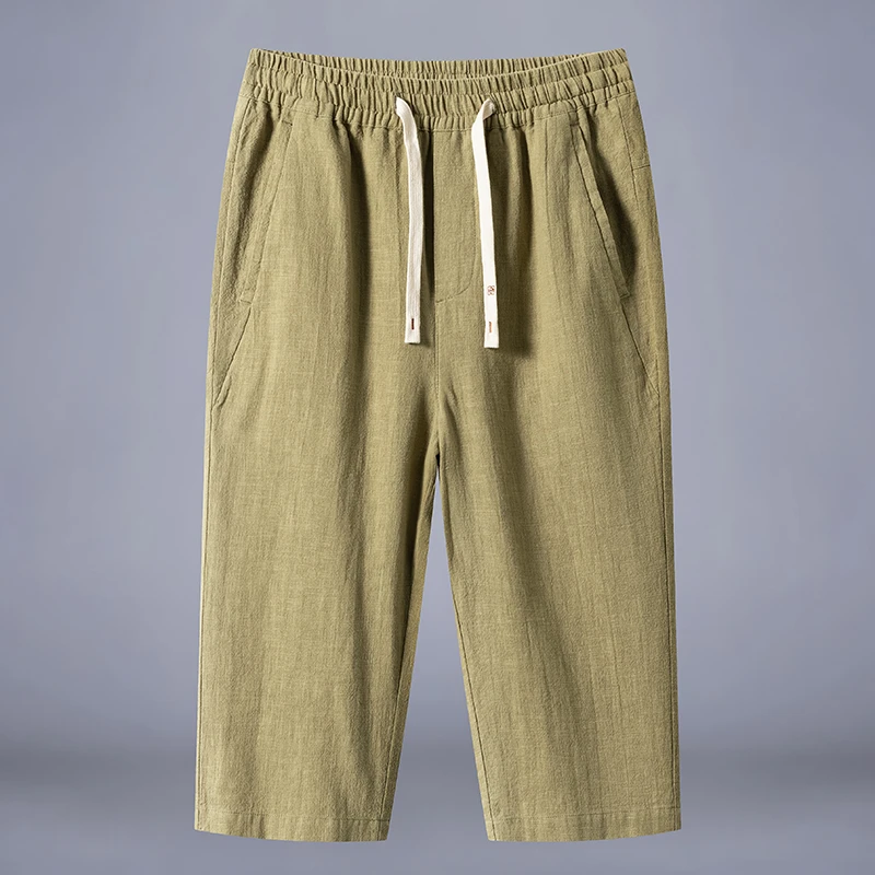 棉麻7七分裤男士夏季宽松薄款新中式国风直筒短裤大码亚麻裤子潮