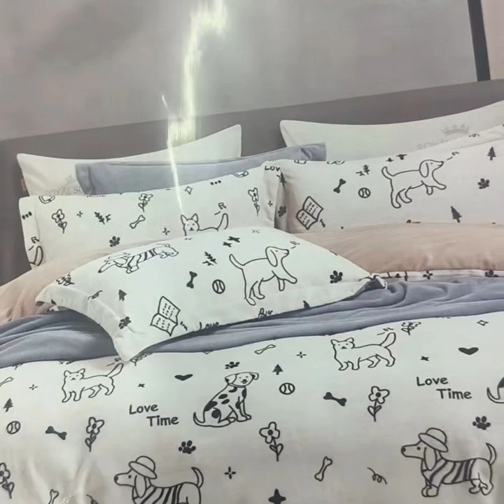 牛奶绒印花高克重加厚四件套冬季加绒保暖绒面被套床单床上用品