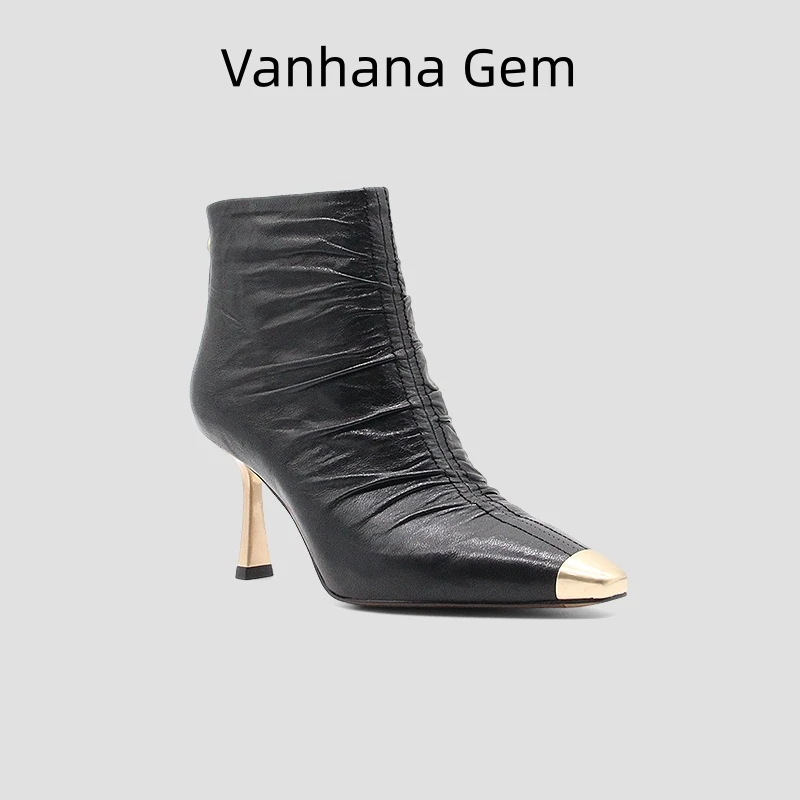 VANHANA GEM 真皮欧货短靴不累脚高跟靴时尚高端尖头时装靴