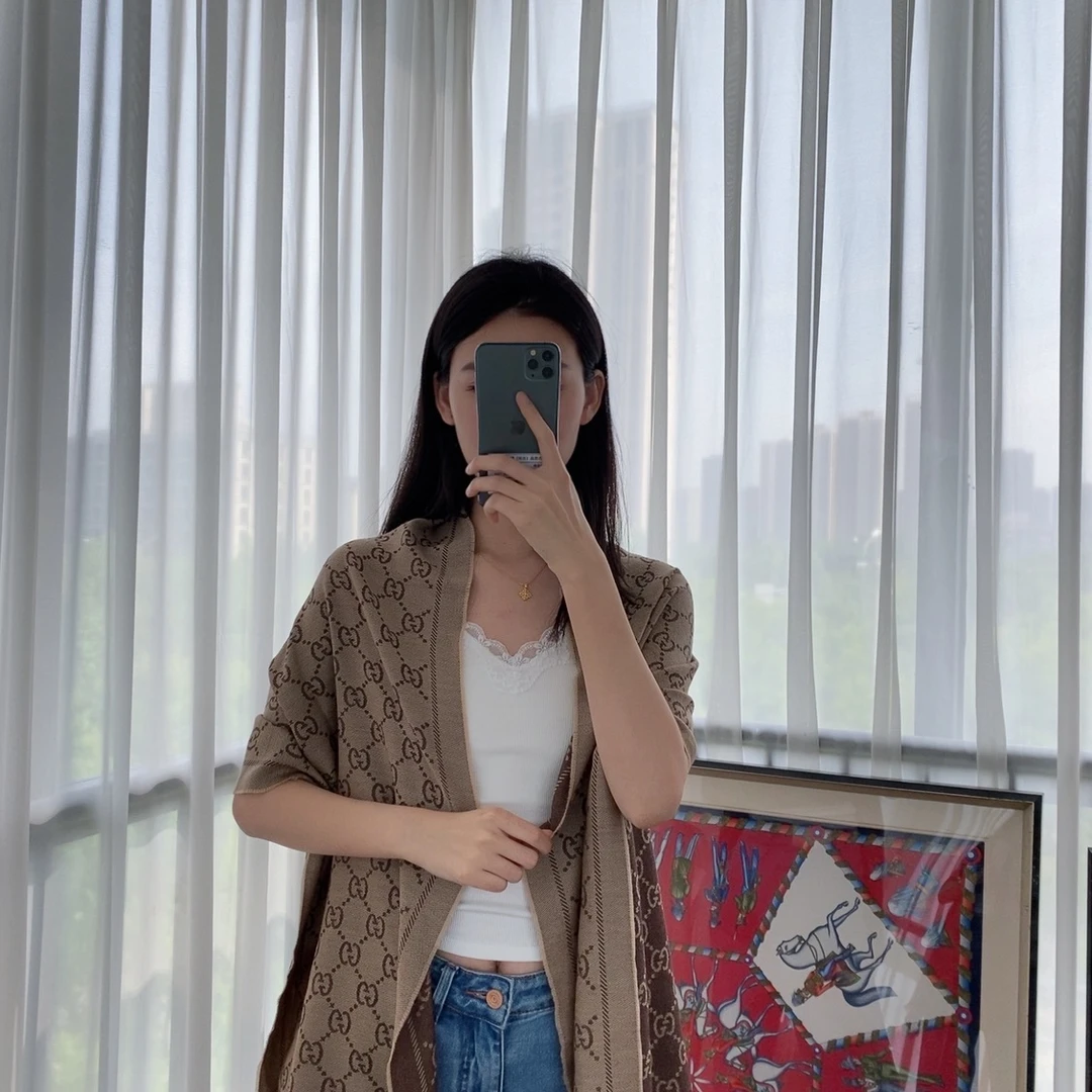 95新 GUCCI/古驰 麦殿/老花羊毛围巾58*180棕色/250507VXY9TA3